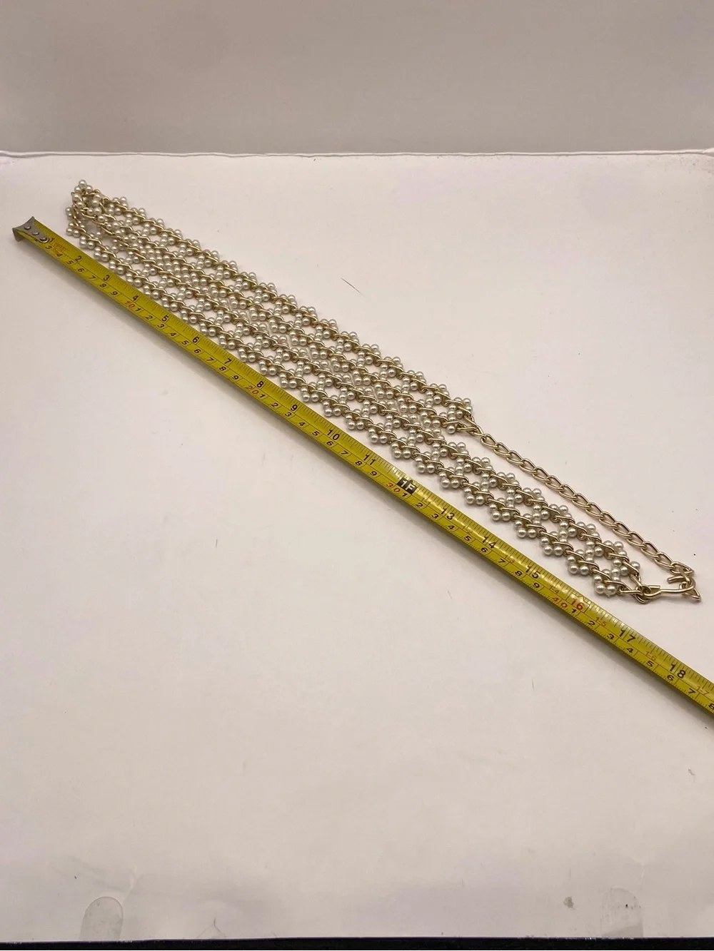 Vintage 1980s Gold Tone Faux Pearl Chain Belt Wide Adjustable Statement Belt